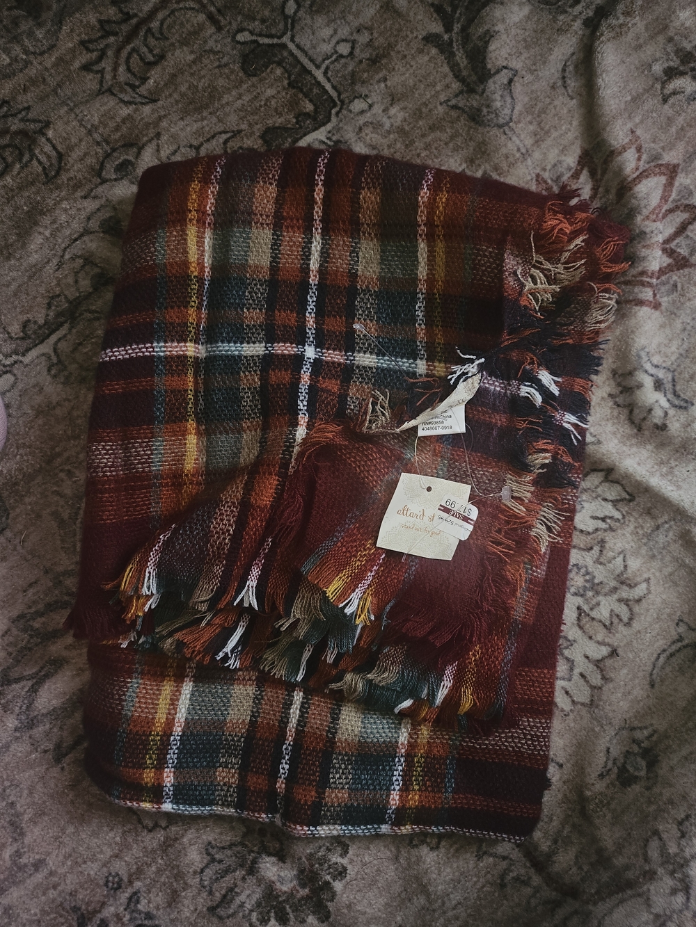 Altar'd State Burgundy Plaid Fringe Throw Blanket
